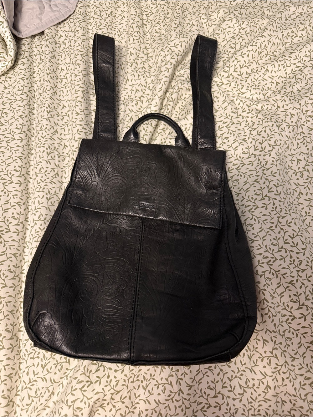 American Leather - Black Embossed Genuine Leather Backpack